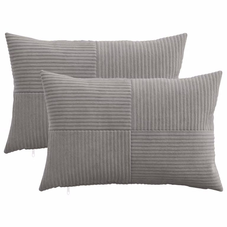 Set di 2 federe vidaXL ALMELO in velluto a coste grigio chiaro, L 50 cm x P 70 cm