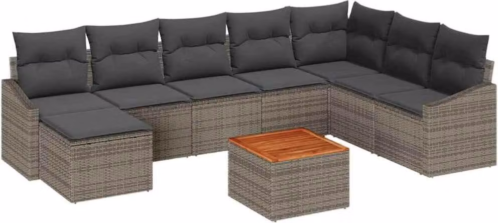 Set Divano da Giardino 9 pcs Grigio polyrattan