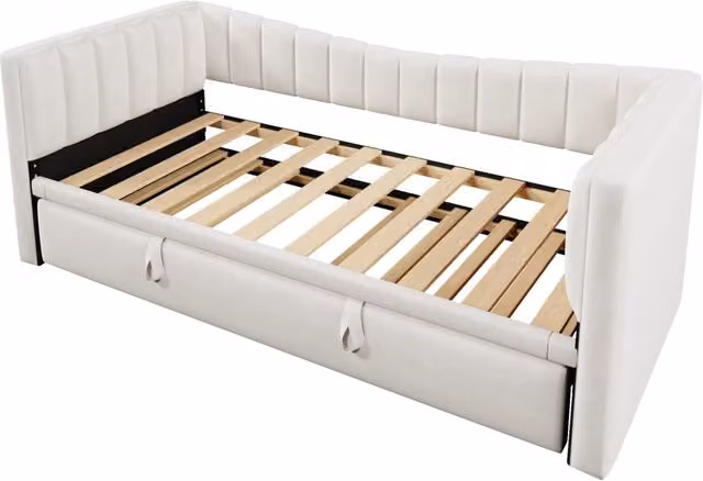 Daybett 90x200 cm con letto estraibile, divano-letto imbottito in velluto bianco senza materasso