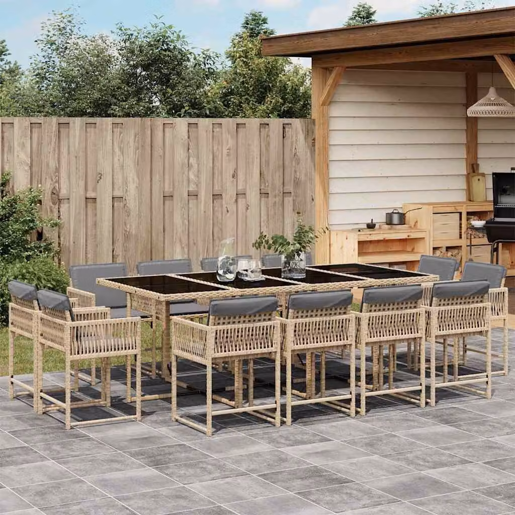 Set Pranzo da Giardino vidaXL in Polyrattan con Cuscini Beige, Nero e Grigio, 13 pz – 1