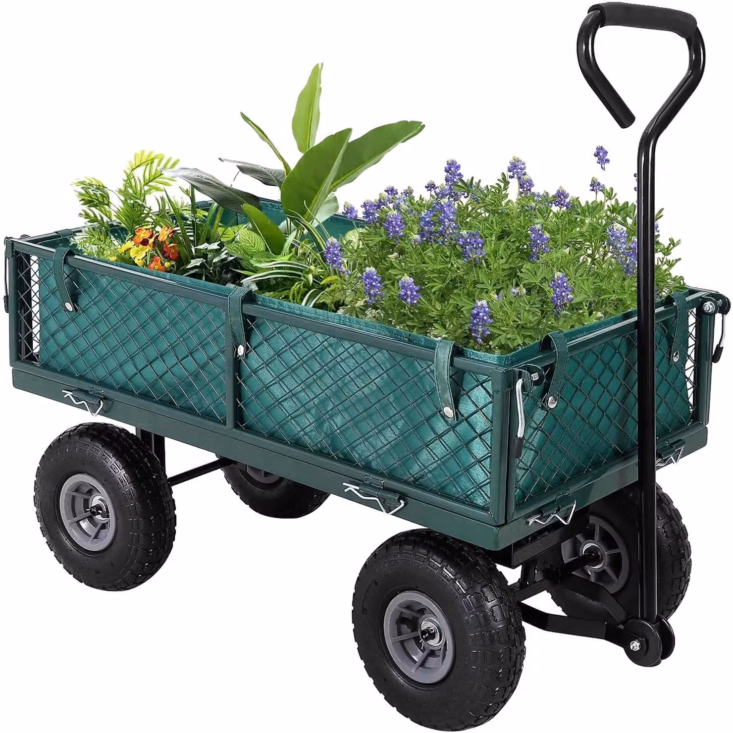 Carrello da giardino, capacità di carico 227 kg, pneumatici, colore verde