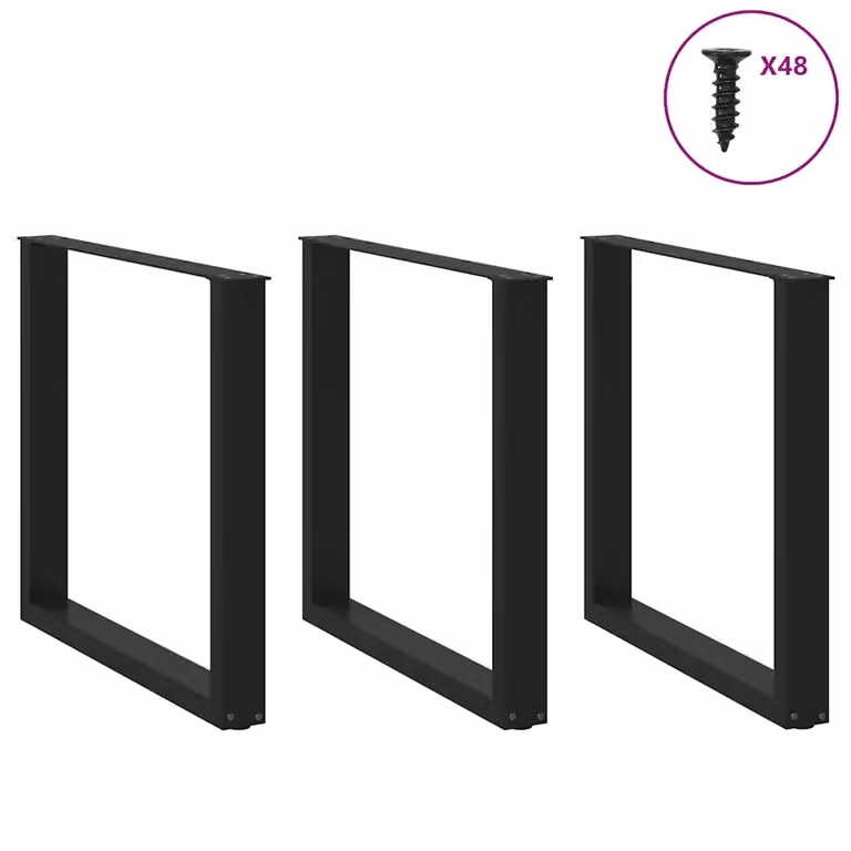 Set di 3 gambe per tavolo da pranzo a forma di U vidaXL in acciaio nero opaco L: 90 cm, H: 72-73 cm