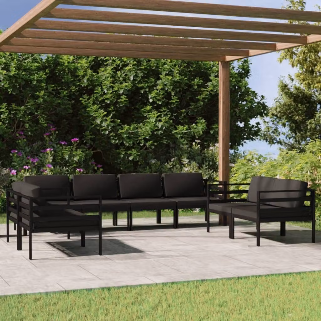 The Living Store Set salotto da giardino 8 pezzi con cuscini alluminio antracite