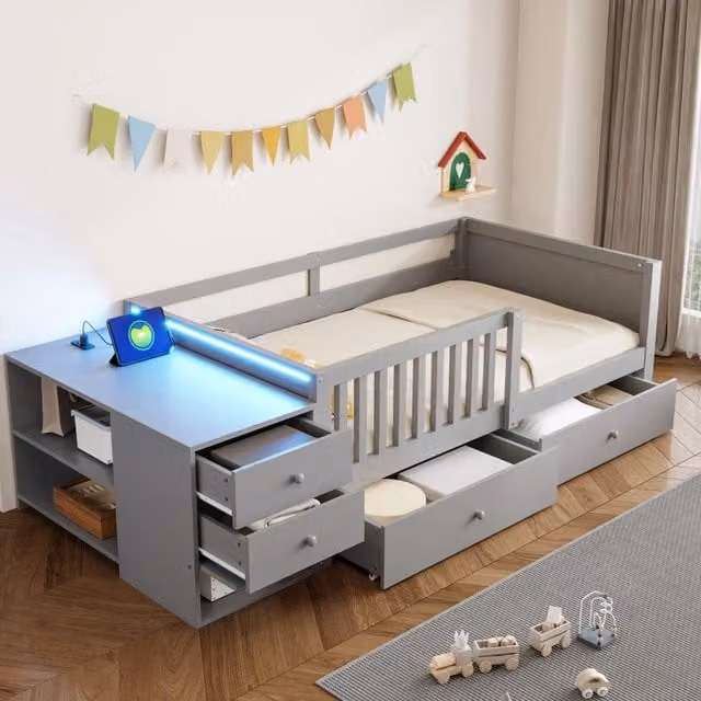 letto alto in legno grigio 90 x 200 cm