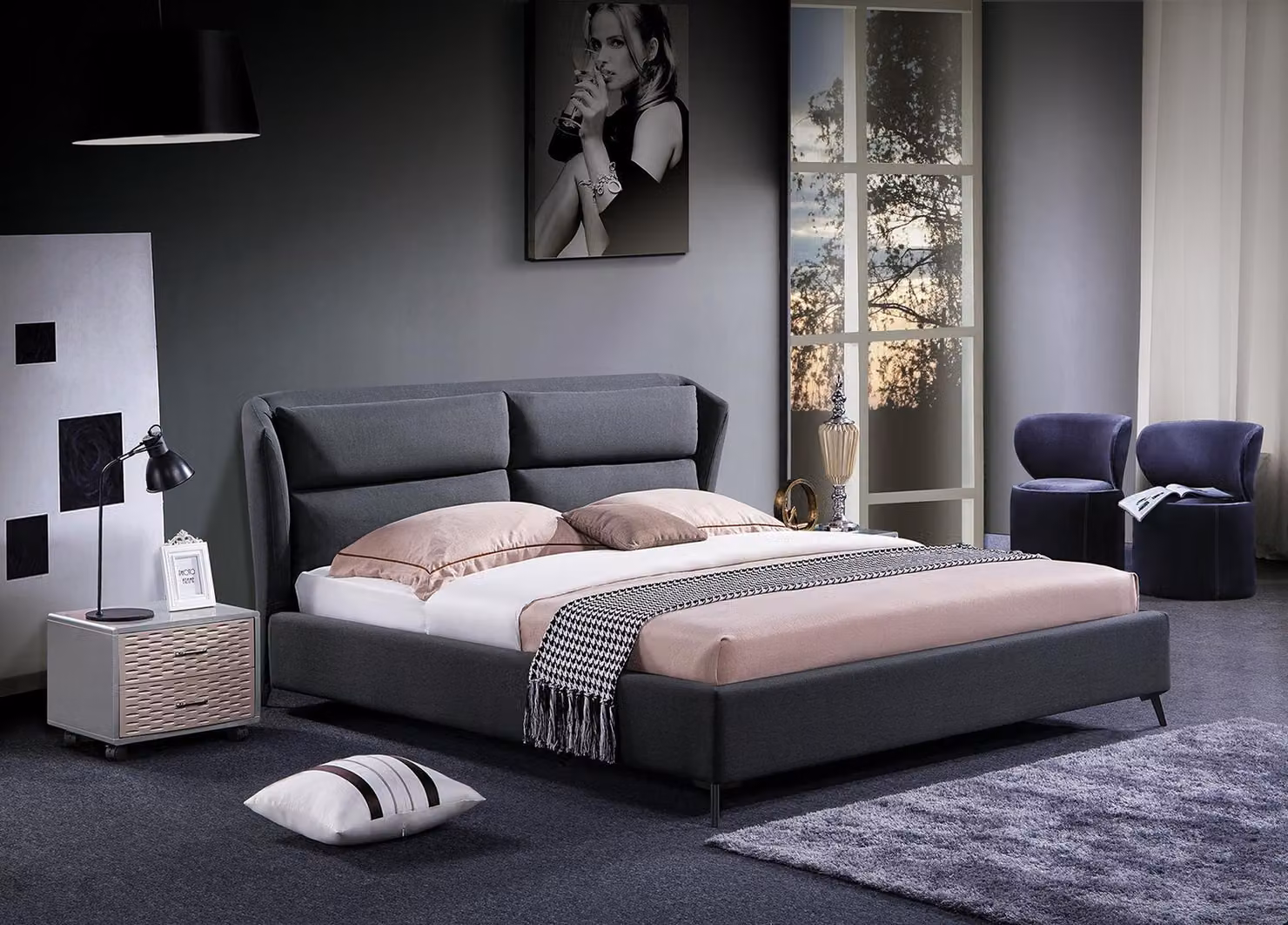 Design Bett Schlafzimmer Luxus Betten Textil Hotel Polster 180x200cm Stoff Möbel