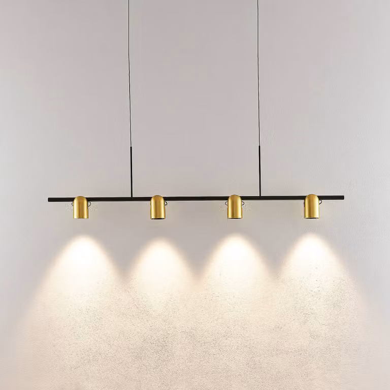 Molto Luce Lampada a sospensione Nuun PD, nero/oro, alluminio, 4 luci. dimmerabile, Nero, Soggiorno / Sala da pranzo, Alluminio, Moderno