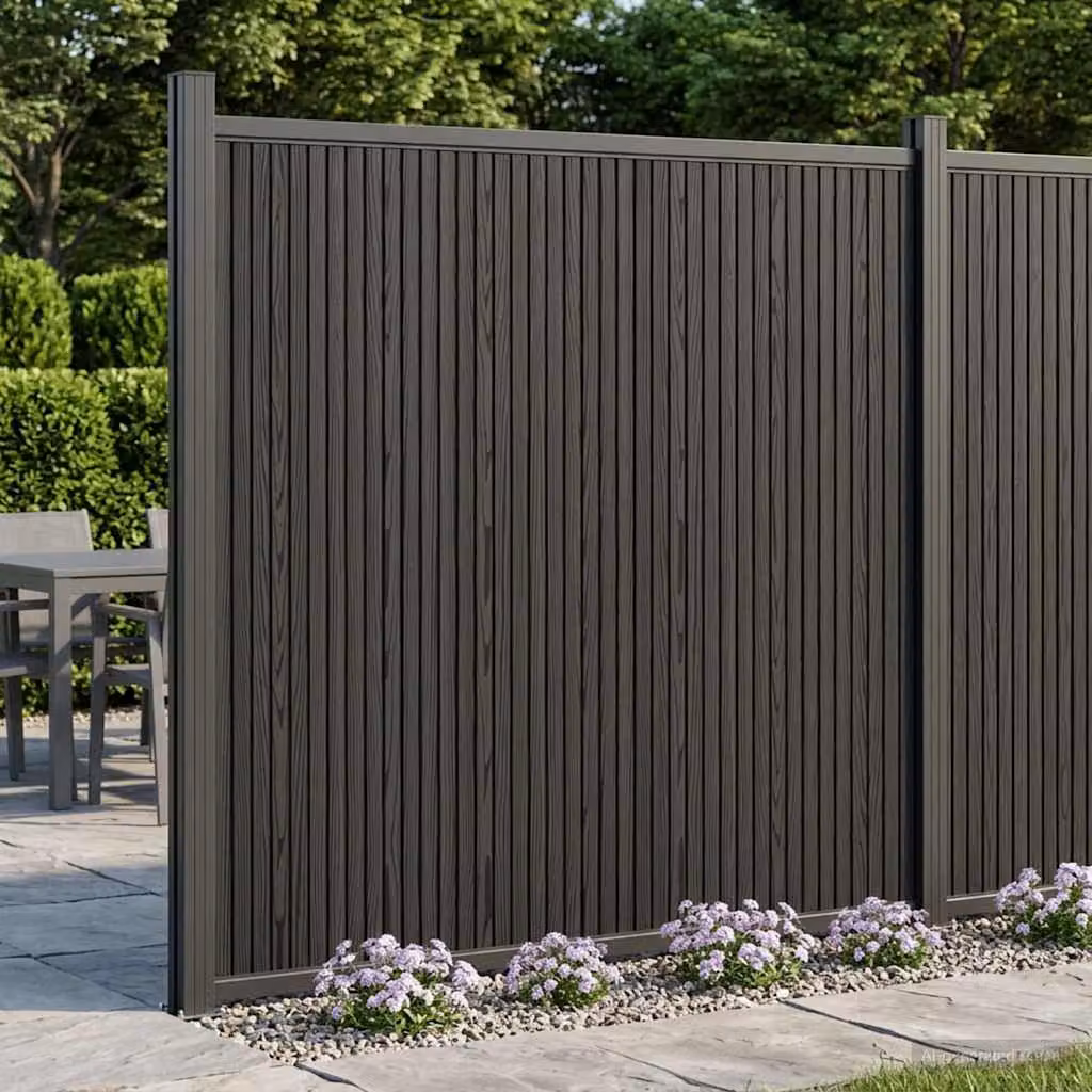 Pannello di Recinzione vidaXL in WPC e Alluminio Nero, H: 186 cm, L: 173 cm, P: 3 cm