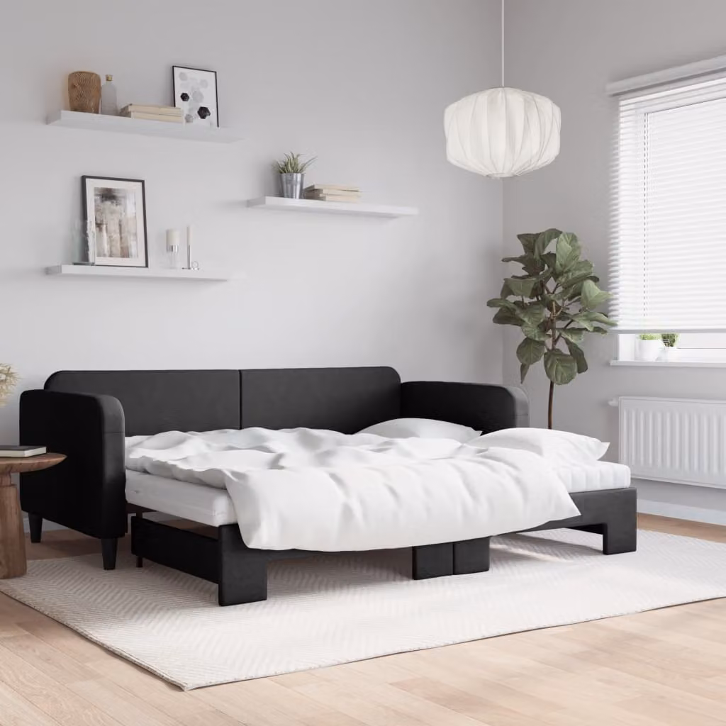 vidaXL Divano Letto Estraibile in Tessuto Nero con Materasso 90x190 cm