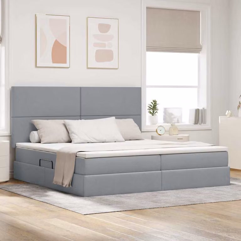 Letto con contenitore vidaXL con illuminazione LED e porta USB, Grigio, L/P/H: 200 x 200 x 128 cm