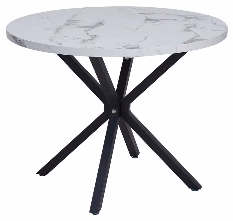Tavolo da pranzo rotondo effetto marmo - Tavolo da pranzo - Ø 110 cm - Stile minimalista moderno - Materiale sintetico - Da montare - Bianco/Nero