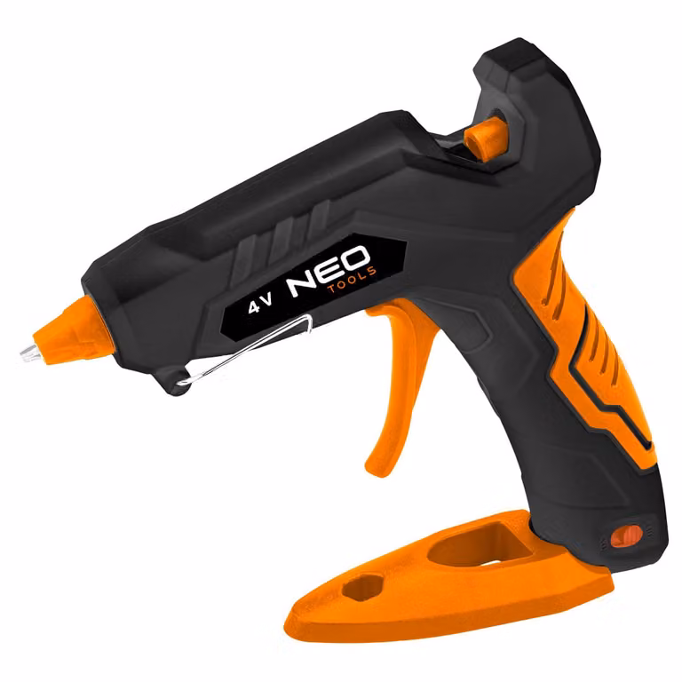 Pistola per colla a batteria NEO TOOLS, 4V, alimentazione USB, per cartucce di colla da 8 mm, batteria al litio con capacità di 2600 mAh, tempo di ricarica circa 3 ore, tempo di funzionamento circa 100 minuti. Produzione di colla 360-600 g/h
