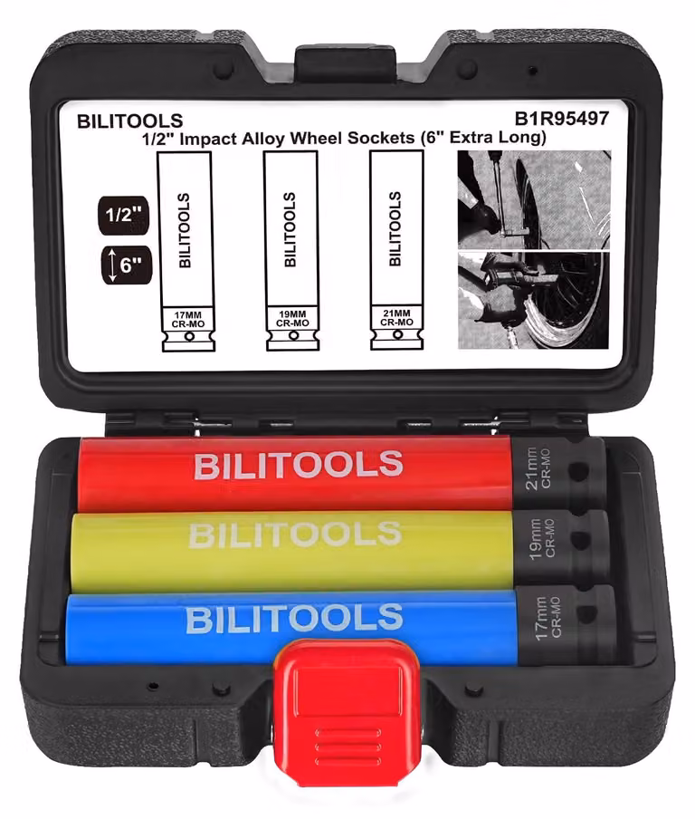 Set di 3 bussole per avvitatore a impulsi, extra lunghe, da 17/19/21 mm, in acciaio cromo-molibdeno