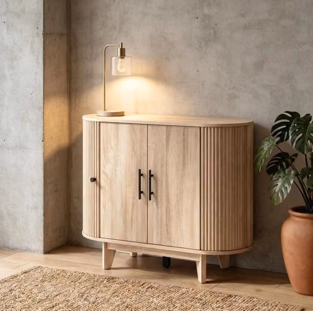Madia contenitore moderna in MDF con dettagli in metallo, disponibile in marrone, nero o beige, ideale per soggiorno, sala da pranzo o ufficio, L: 90.0 cm, P: 40.0 cm, H: 76.0 cm