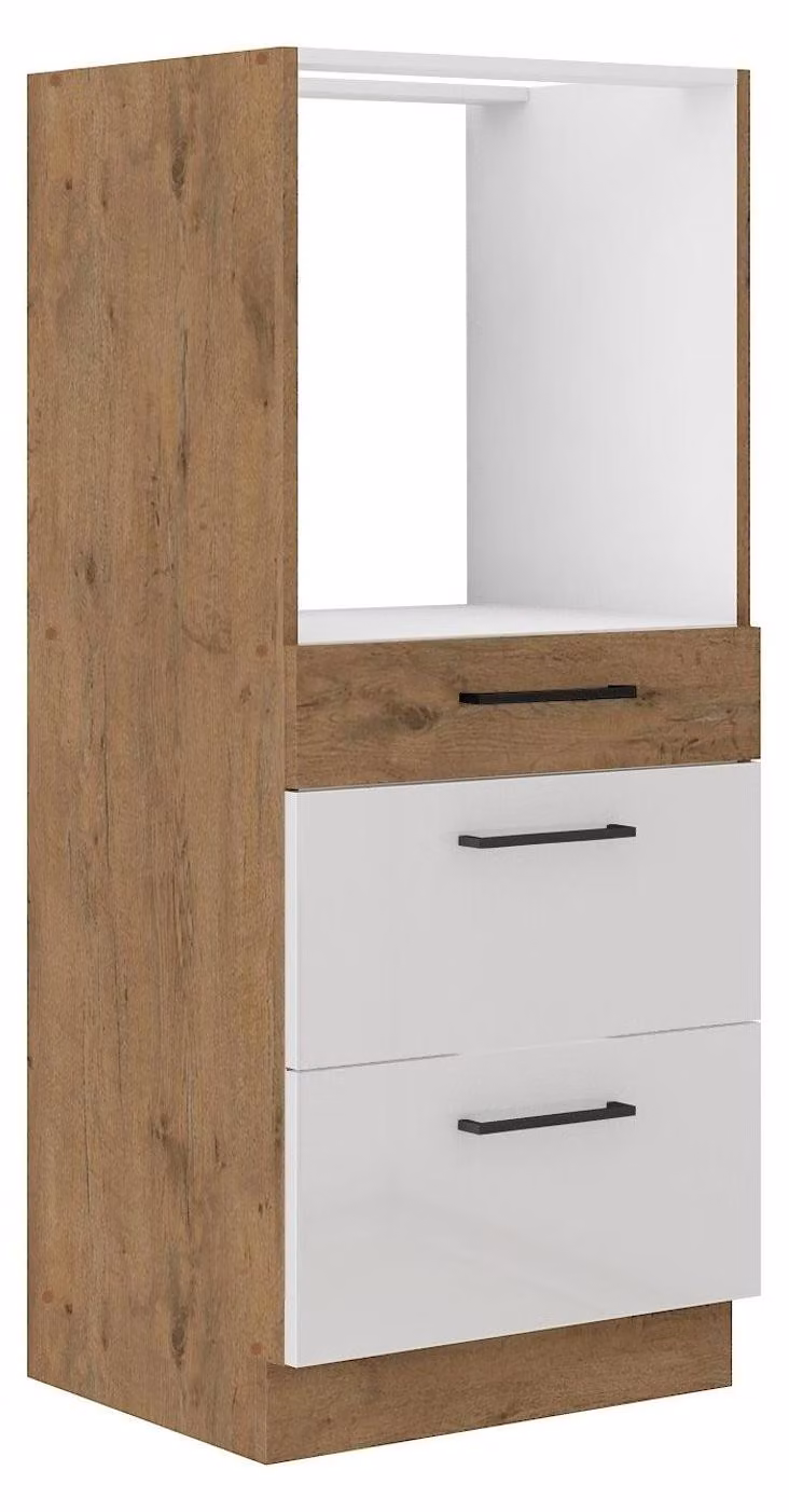 Armadio Vigo, modello Midi, 60 cm, finitura "Eiche Lancelot", ante bianche lucide. Ideale per cucine componibili, cucine a parete o come elemento d'arredo per la cucina