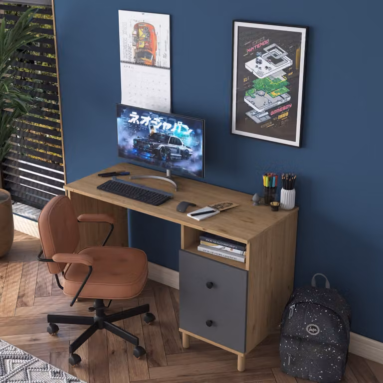 Skye Decor, scrivania moderna in noce e antracite, 120 x 50 x 73,8 cm | Pannello truciolare rivestito al 100% in melamina, spessore 18 mm | Ideale per l'ufficio in casa e lo studio, design elegante.