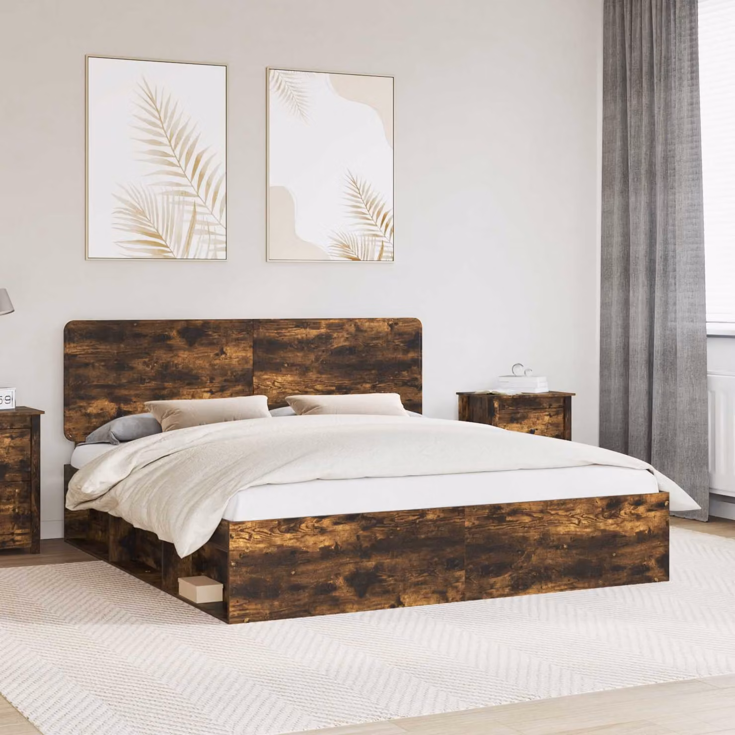 Struttura del letto in pino massello vidaXL colore Rovere Fumo L: 180 cm, P: 200 cm, H: 100 cm