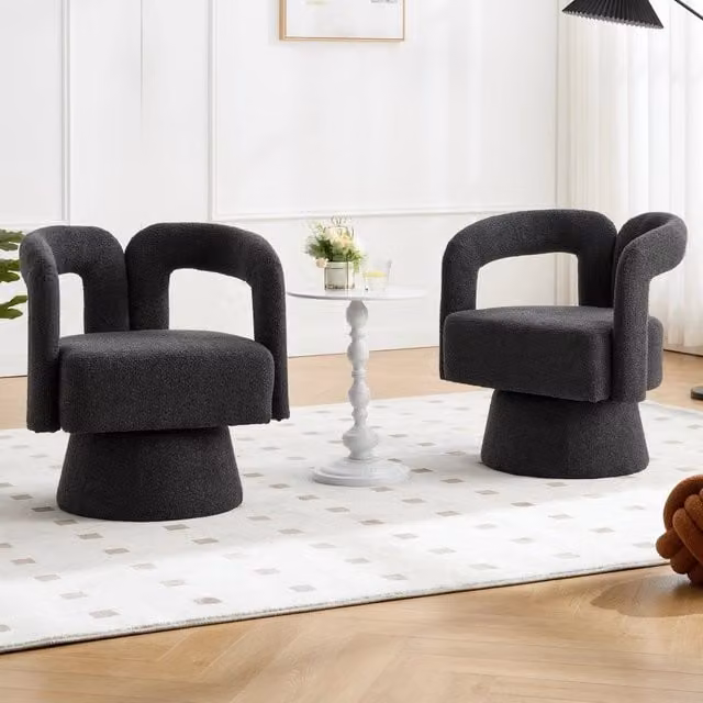 Poltrona girevole 360 REDOM in bouclé grigio, L: 55 cm, P: 67 cm, H: 74 cm