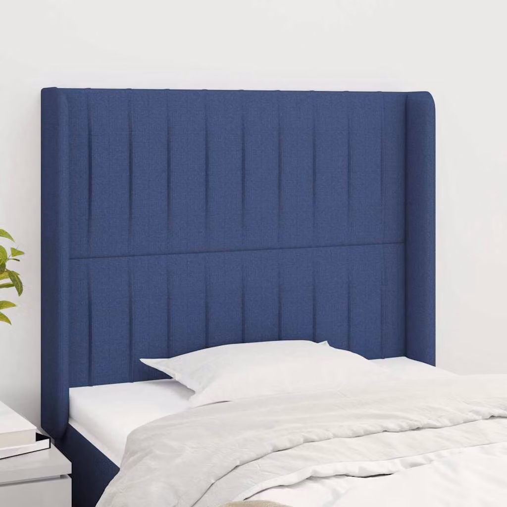 Testiera ad orecchio vidaXL in tessuto blu con struttura in legno di larice L: 93 cm, P: 16 cm, H: 118-128 cm