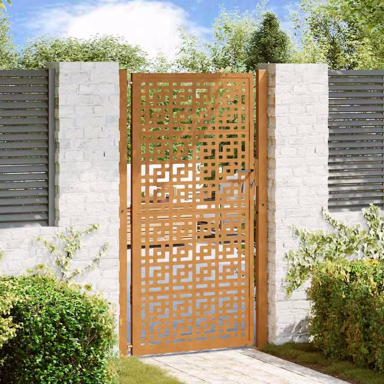 Cancello da giardino singolo vidaXL in acciaio color marrone con design a croce L: 110 cm, H: 180 cm