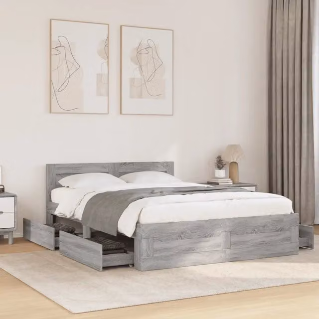 Giroletto Testiera-Struttura Letto Grigio Sonoma 120x200 cm Legno Multistrato 799819
