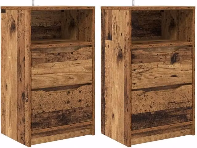 Set di 2 Comodini | Armadio da Notte | Mobiletto da notte Legno vecchio 40 x 30 x 467 cm Legno multistrato