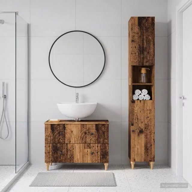 Set di mobili da bagno vidaXL composto da armadietto a muro e mobile lavabo in legno marrone stile moderno