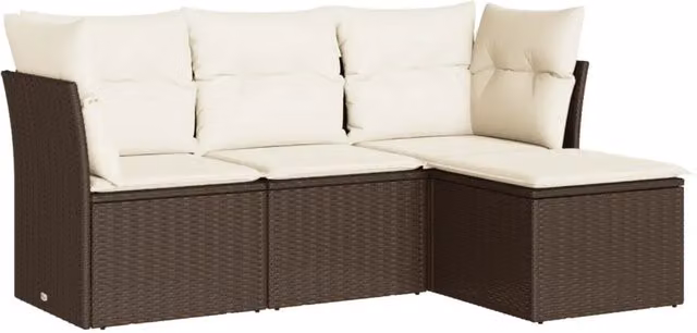 Set Divano da Giardino a L 4 pz DESIGN IN con Cuscini in Polyrattan Marrone e Bianco