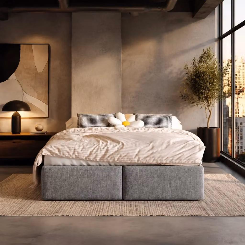 Letto imbottito MODFU grigio con contenitore idraulico L/P/H: 140 x 200 cm – 2