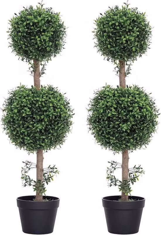 Set di decorazioni in legno di bosso artificiale, con 2 fiori artificiali resistenti ai raggi UV, altezza 92 cm