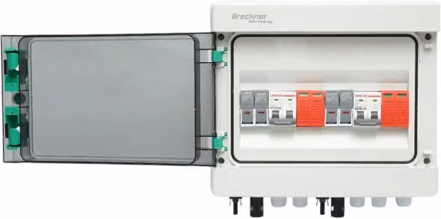 Pannello fusibile CC da 10 KW con sistema ON/OFF GRID a 2 stringhe Breckner Germany, colore bianco, montaggio a parete