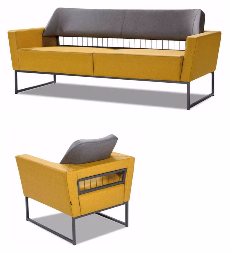 Designer Gelbe Wohnzimmer Sitzmöbel Luxuriöser 3-Sitzer Einsitzer 2tlg