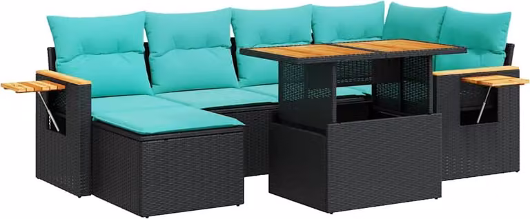 Set Divani Giardino 7 pz con Cuscini Marrone Polyrattan Acacia