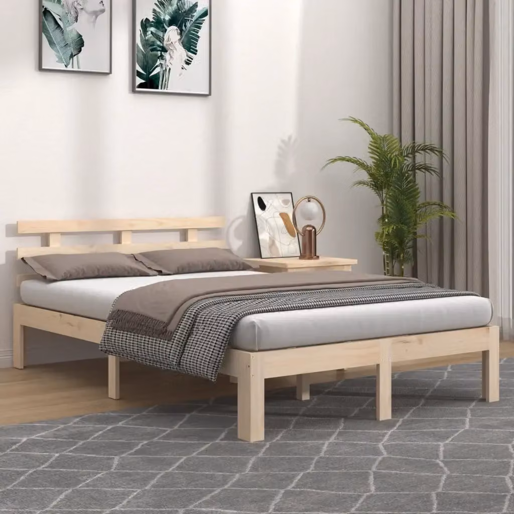 Letto matrimoniale Ambrato in legno massello di pino beige L 140 x P 200 cm – 2