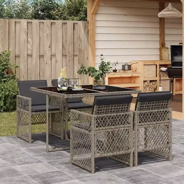 Set da Pranzo da Giardino 5 pz con Cuscini in Polyrattan Grigio 3210716