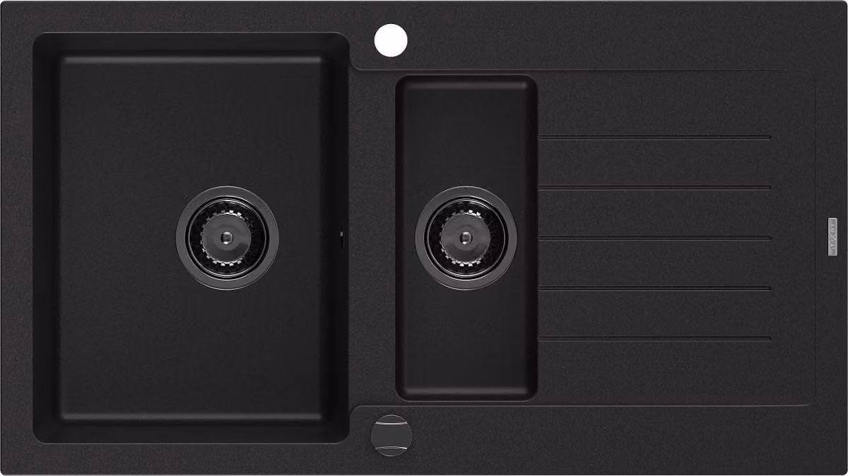 Mexen Matias lavello in granito 1,5 vasca con scolapiatti 900 x 505 mm, nero, sifone nero - 6502901505-77-B