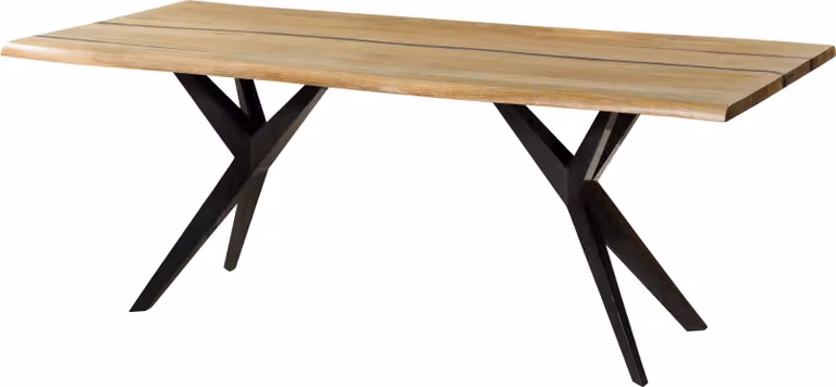 MASSIVMOEBEL24 | Tavolo da pranzo in legno di mango e resina epossidica nera 200x100x76 laccato natur / gambe a stella antracite lucido EPOXY