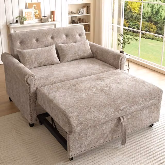 Divano letto 2 posti 3 in 1 in ciniglia marrone-grigio