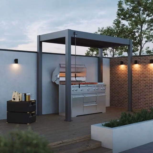Pergola Barbecue Ombréa autoportante in alluminio e acciaio, colore Antracite, L: 3 m, P: 1,5 m – 1