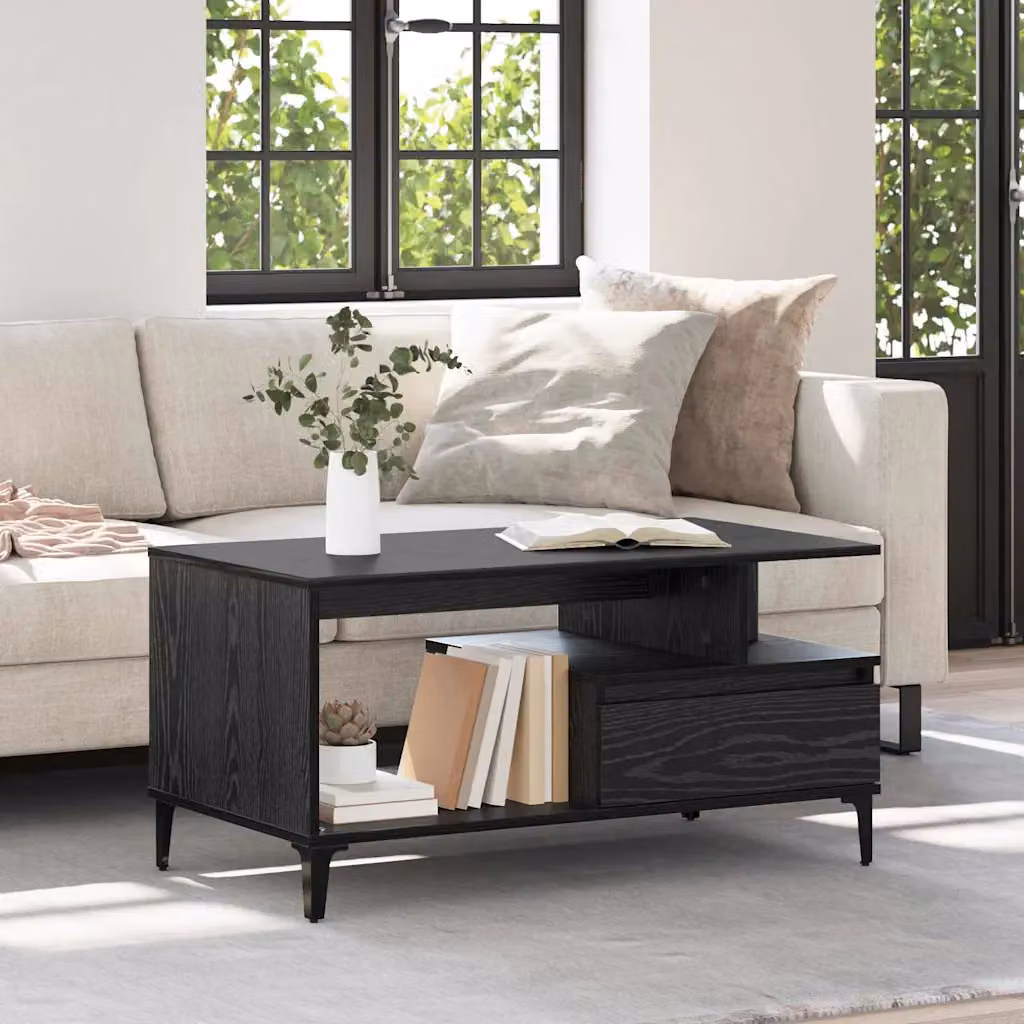vidaXL Tavolino da salotto moderno in legno nero L: 90 cm, P: 49 cm, H: 45 cm