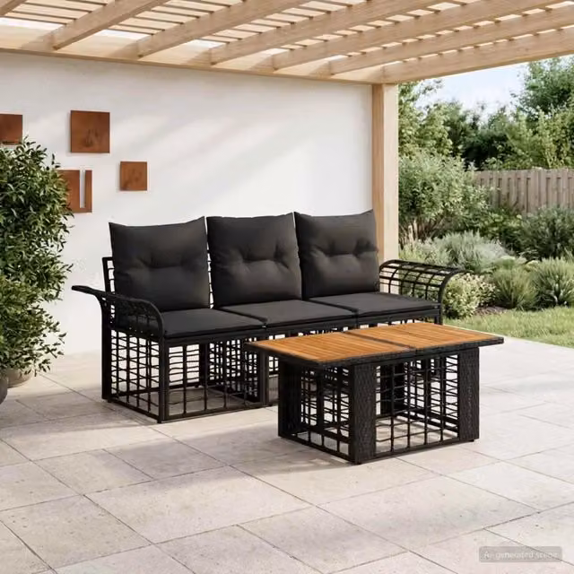 Set Divano da Giardino 4 pz Nero e Grigio scuro polyrattan 3437943