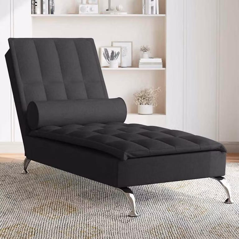 Chaise Longue con Massaggio vidaXL in Tessuto Nero con Porta USB e Imbottitura in Schiuma L: 138,0 cm, P: 56,0 cm, H: 75,0 cm