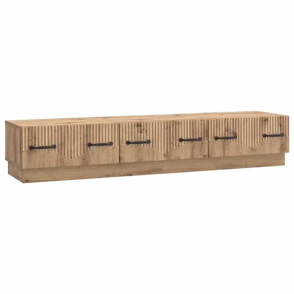 Mobile TV moderno in rovere color marrone con cassetto e vani porta media, L: 147 cm, P: 34,5 cm, H: 27 cm – 2