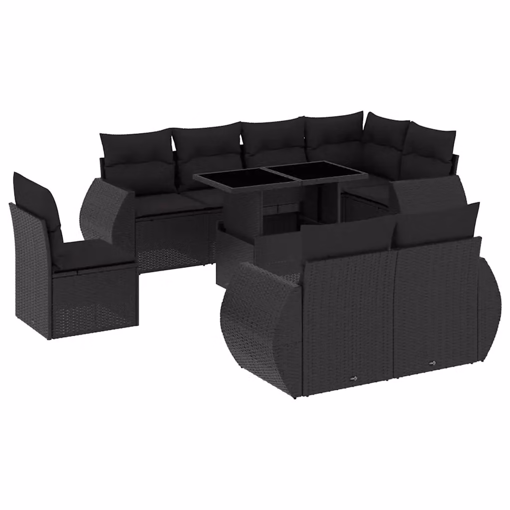 Set di divani da giardino vidaXL a forma di L in polyrattan nero con 9 pezzi e cuscini inclusi – 2