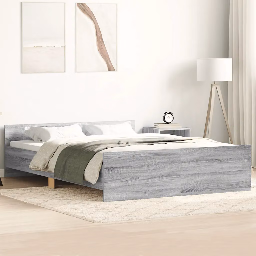 vidaXL Giroletto con Testiera e Pediera in Legno di Pino Grigio Sonoma L/P/H: 120 x 200 x 123 cm