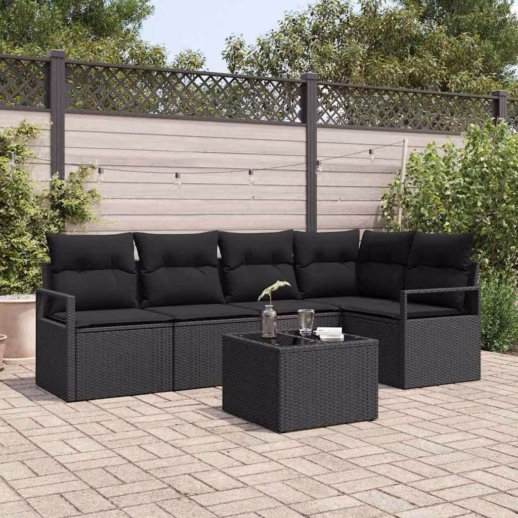 Maison Exclusive - Set di divani da esterno, 6 pezzi, colore nero [Materiale sintetico]: rattan sintetico