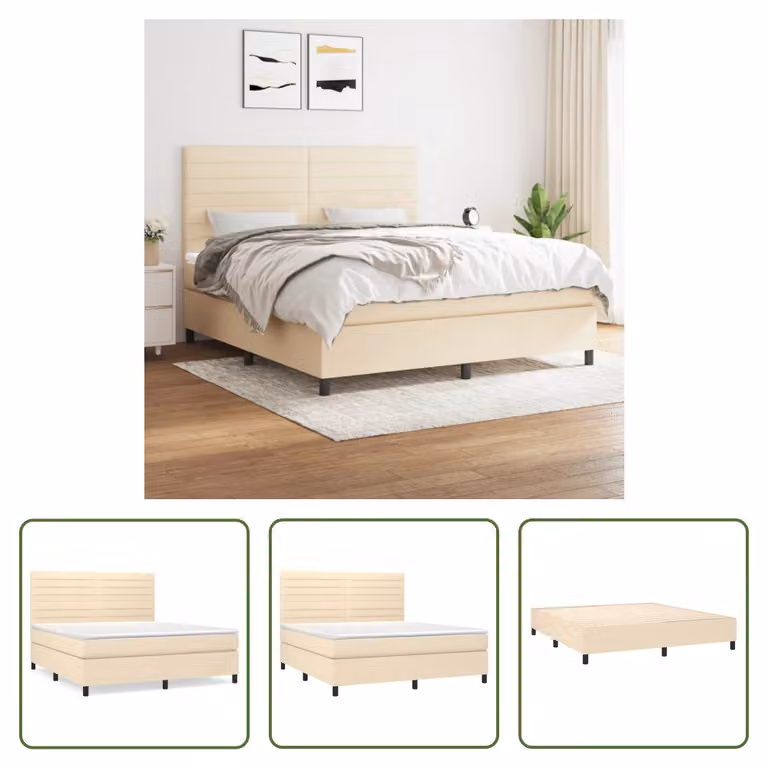 The Living Store Letto a molle con materasso crema 180x200 cm in tessuto