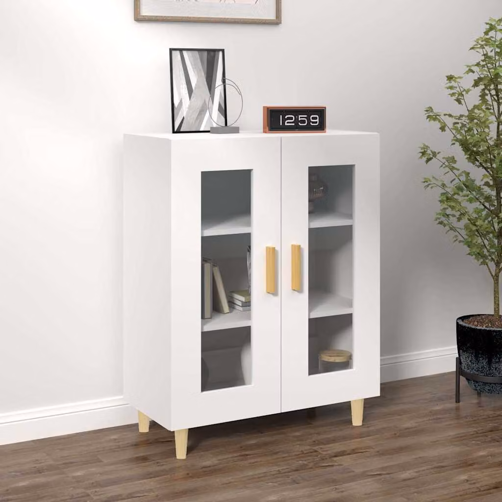 vidaXL Credenza Bianca in Legno Multistrato e Vetro per Soggiorno L: 69,5 cm, P: 34 cm, H: 90 cm