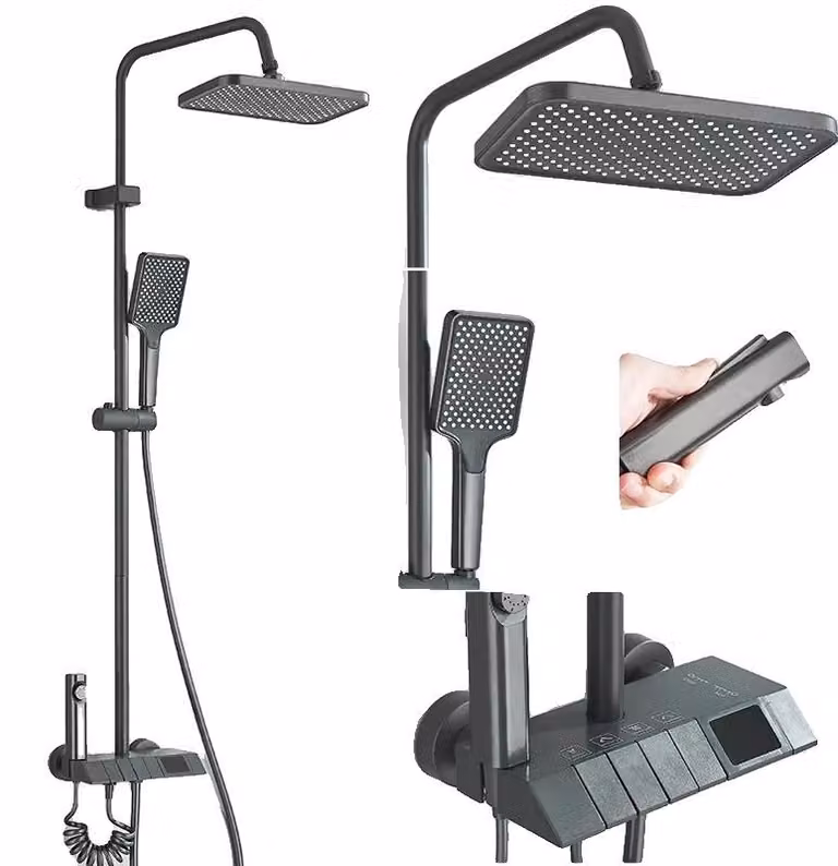 Sistema doccia, montaggio a parete, display digitale idroelettronico, colore grigio