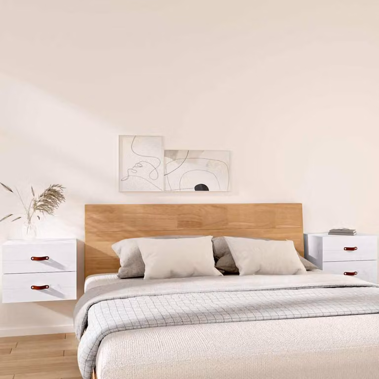 Set di 2 comodini da muro vidaXL bianchi in legno di pino, design moderno L/P/H: 50 x 36 x 40 cm
