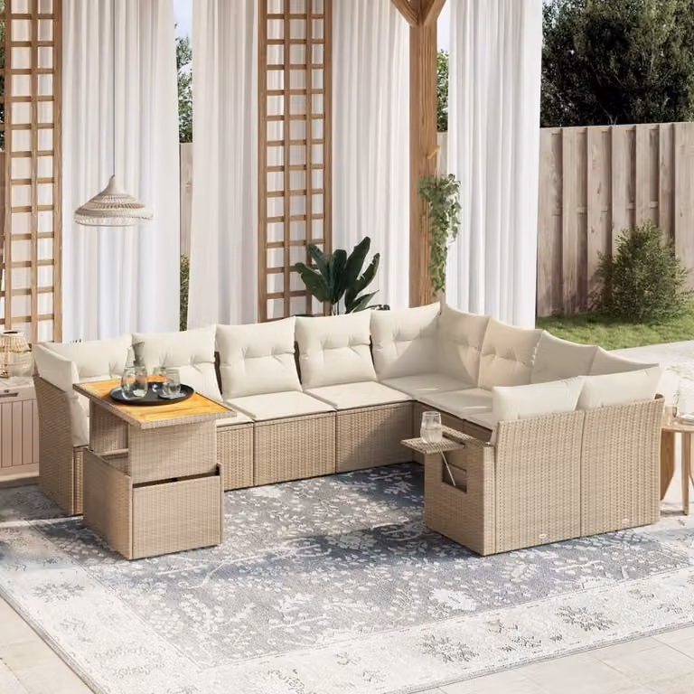 Maison Exclusive - Set Divano da Giardino 10 pz con Cuscini Beige in Polyrattan